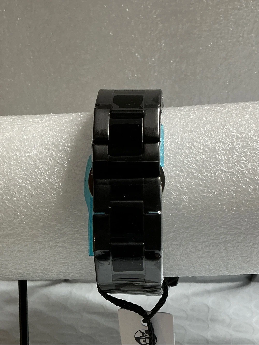 Men's Black Metal Bracelet Watch with Red Radiant Dial